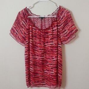 Notations Sheer Red and Pink Patterned Blouse